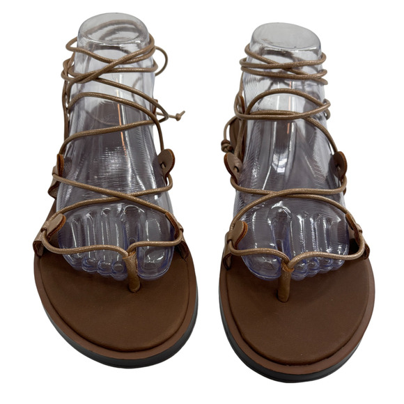 Sanuk Gold Cleopatra Tie Up Gladiator Tan Sandals - Picture 4 of 11